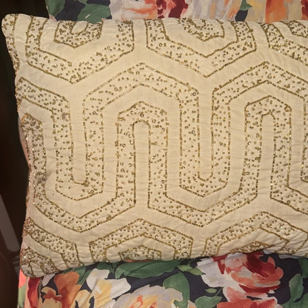 Embroidered Cream Decorative Throw Pillow